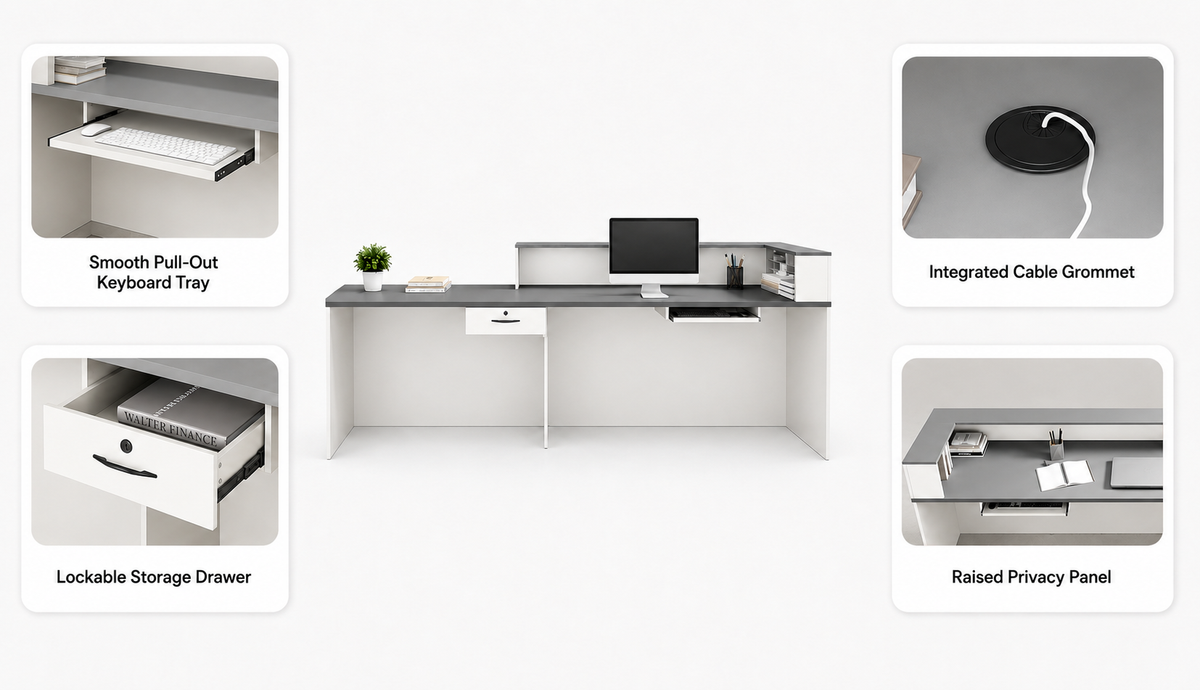 reception-desk-keyboard-tray-lockable-drawer