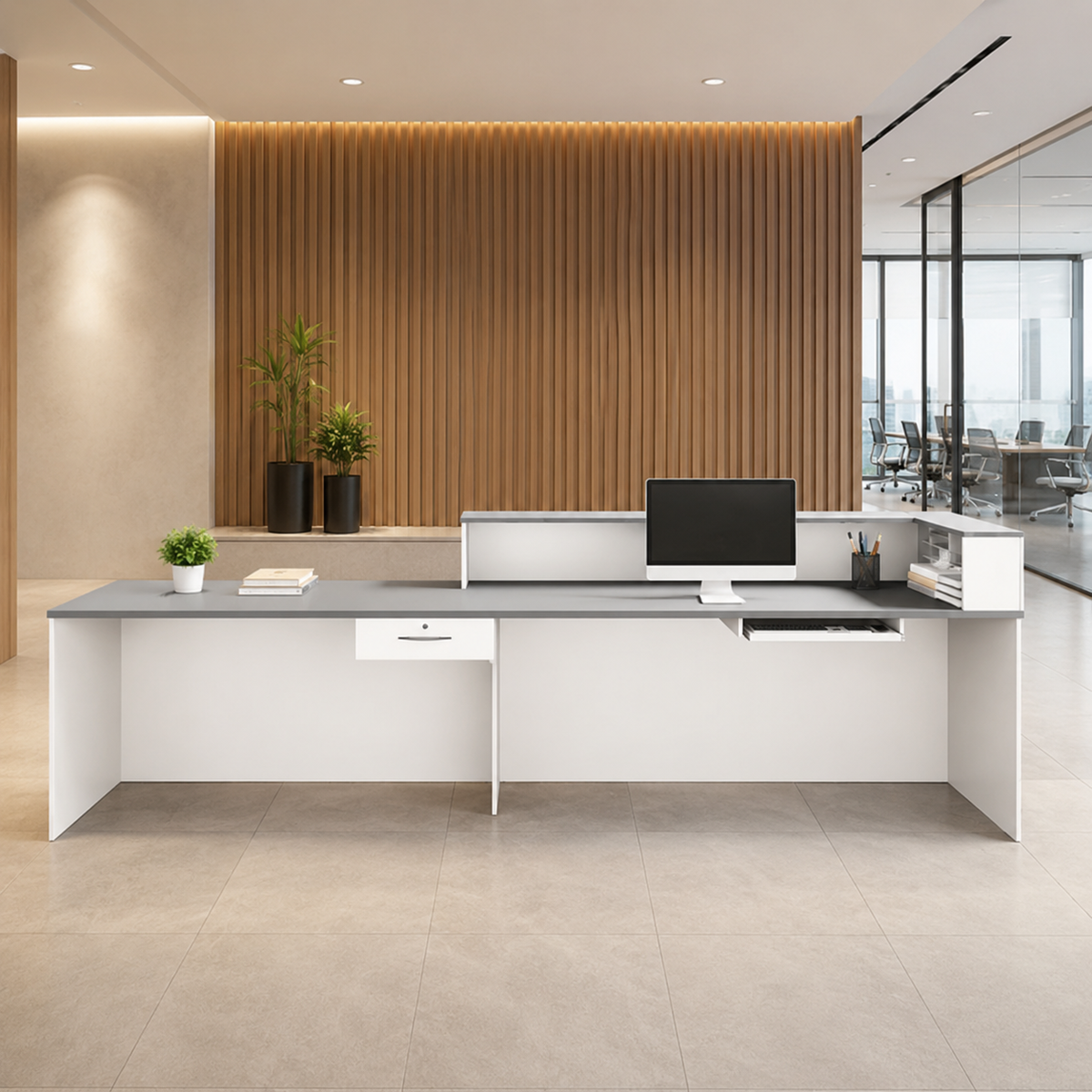 reception-desk-keyboard-tray-lockable-drawer