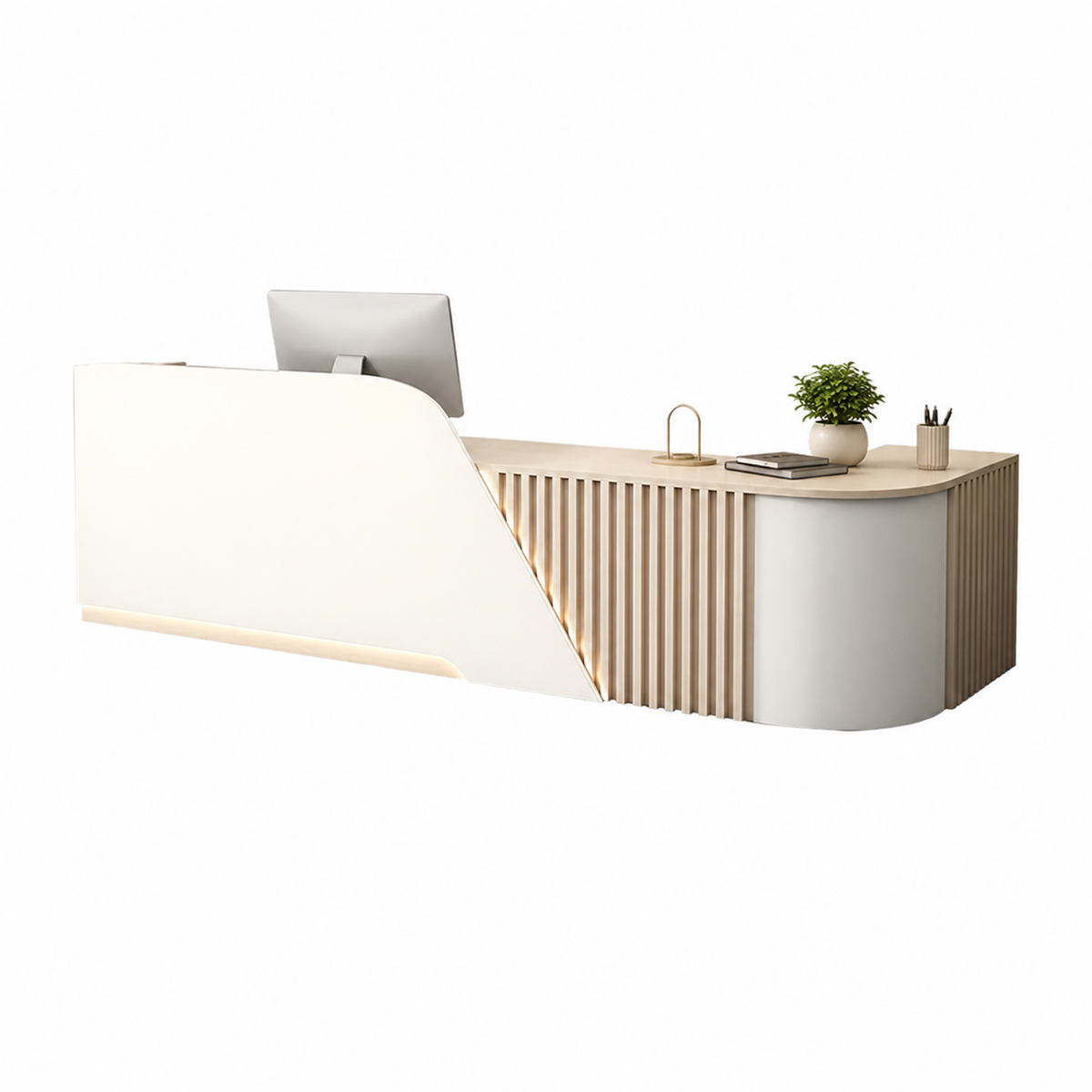 L-Shaped Reception Desk with Storage Cabinet