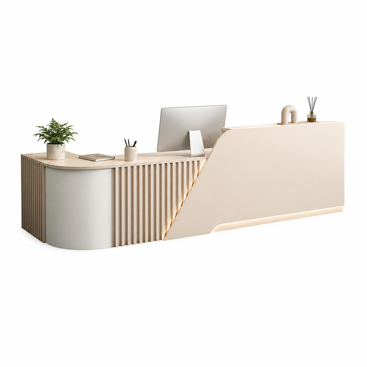 L-Shaped Reception Desk with Storage Cabinet