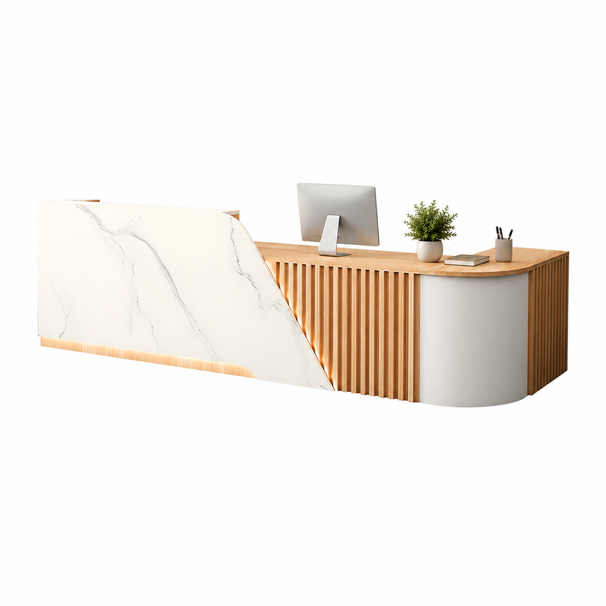 L-Shaped Reception Desk with Storage Cabinet
