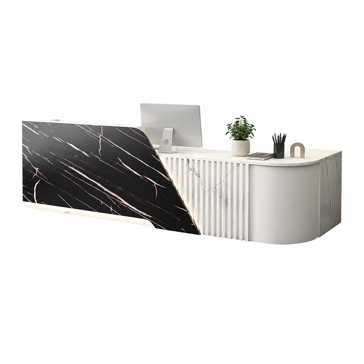 L-Shaped Reception Desk with Storage Cabinet