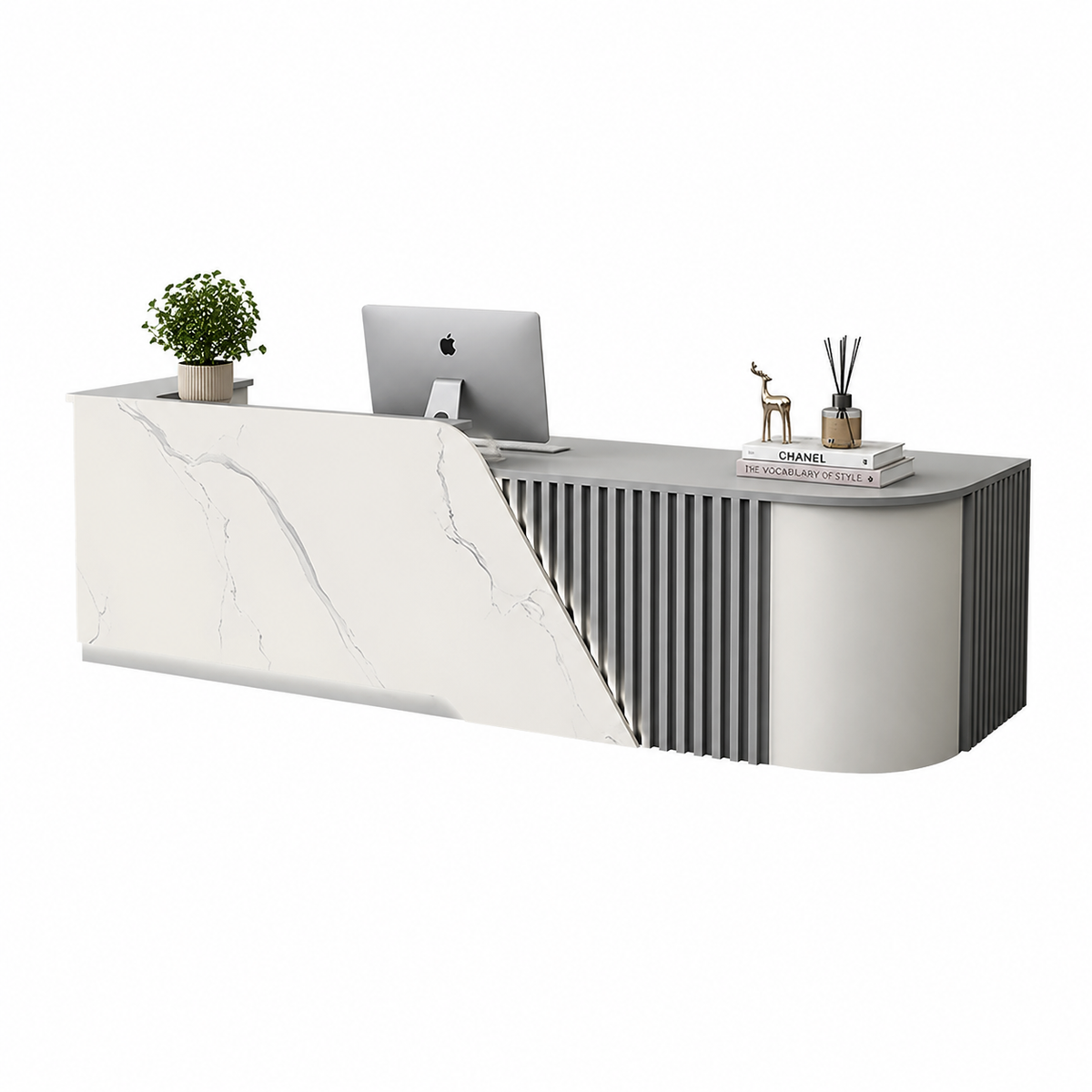 L-Shaped Reception Desk with Storage Cabinet
