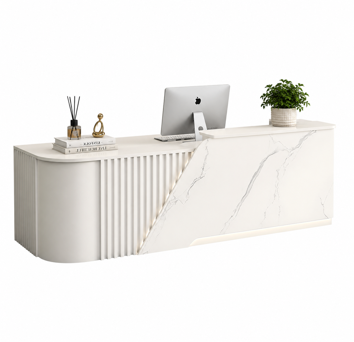 L-Shaped Reception Desk with Storage Cabinet