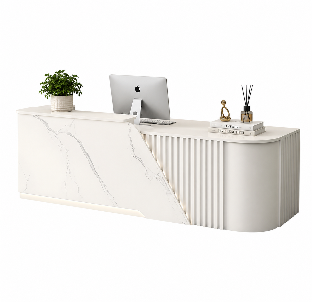L-Shaped Reception Desk with Storage Cabinet