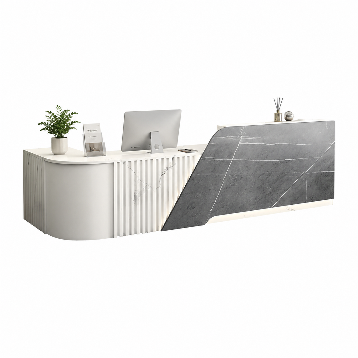 L-Shaped Reception Desk with Storage Cabinet