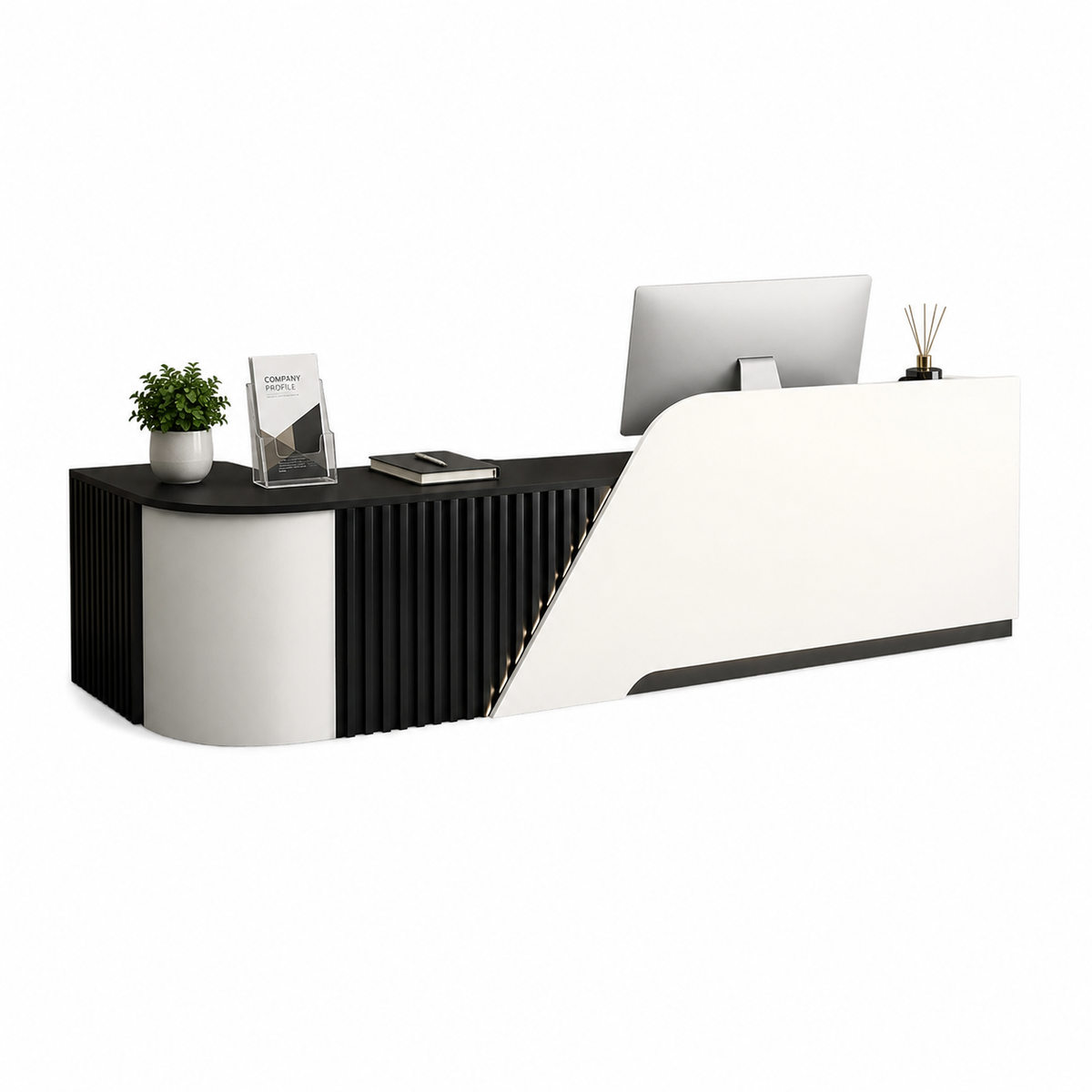 L-Shaped Reception Desk with Storage Cabinet