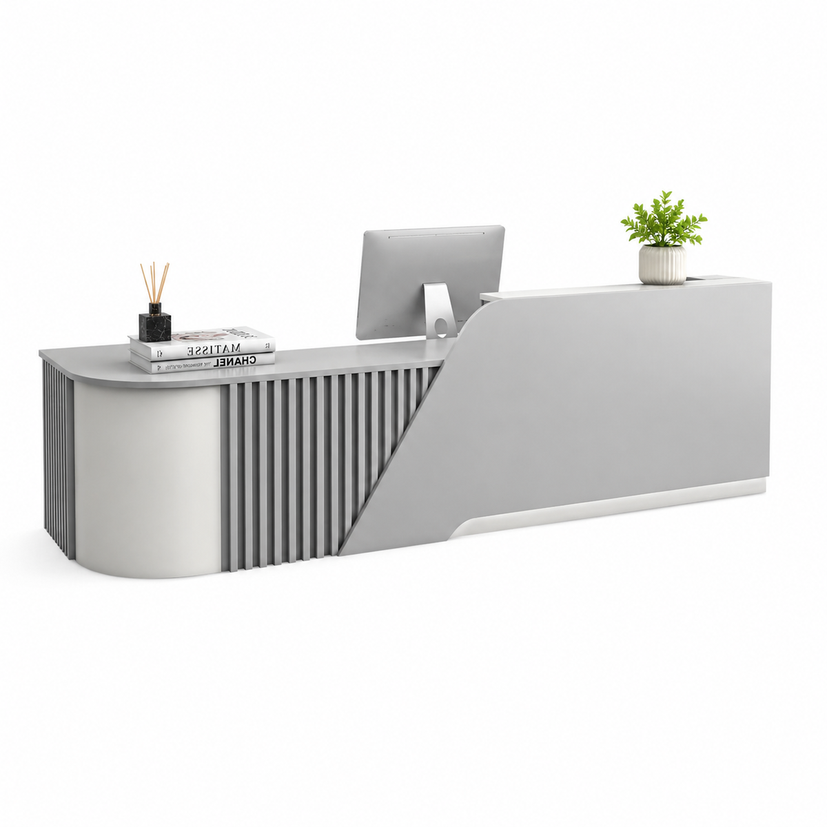L-Shaped Reception Desk with Storage Cabinet