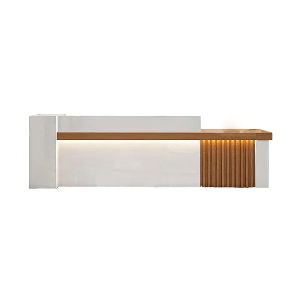 Straight Reception Counter with Marble-Look Finish and Fluted Panel