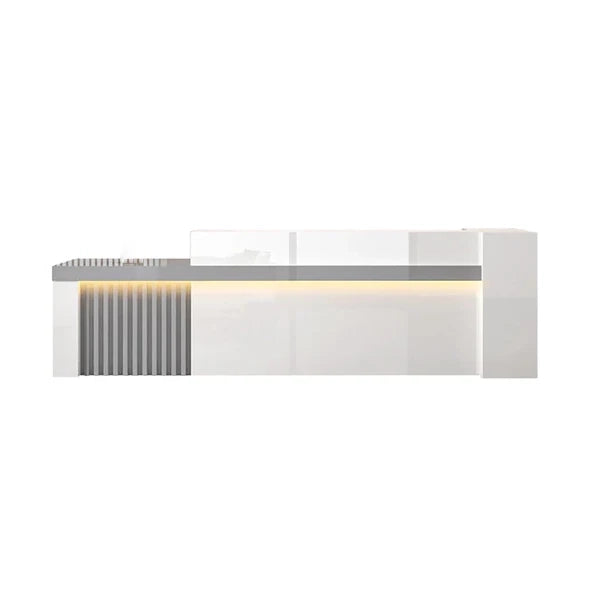 Straight Reception Counter with Marble-Look Finish and Fluted Panel