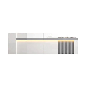 Straight Reception Counter with Marble-Look Finish and Fluted Panel