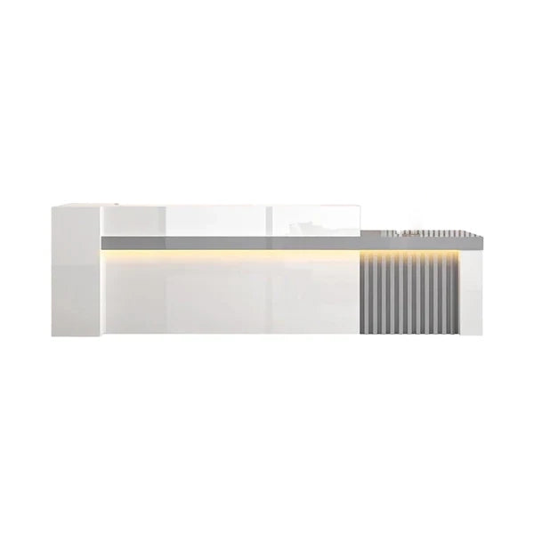Straight Reception Counter with Marble-Look Finish and Fluted Panel