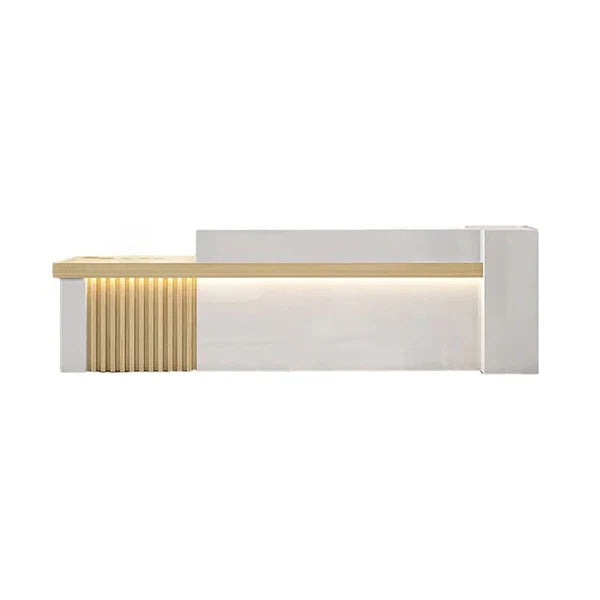Straight Reception Counter with Marble-Look Finish and Fluted Panel