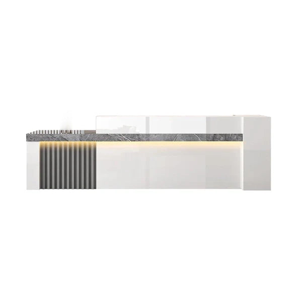 Straight Reception Counter with Marble-Look Finish and Fluted Panel