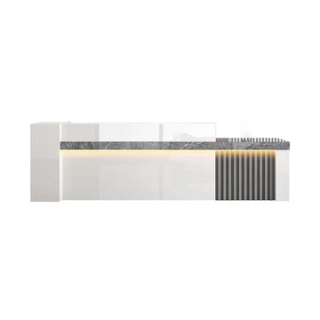 Straight Reception Counter with Marble-Look Finish and Fluted Panel