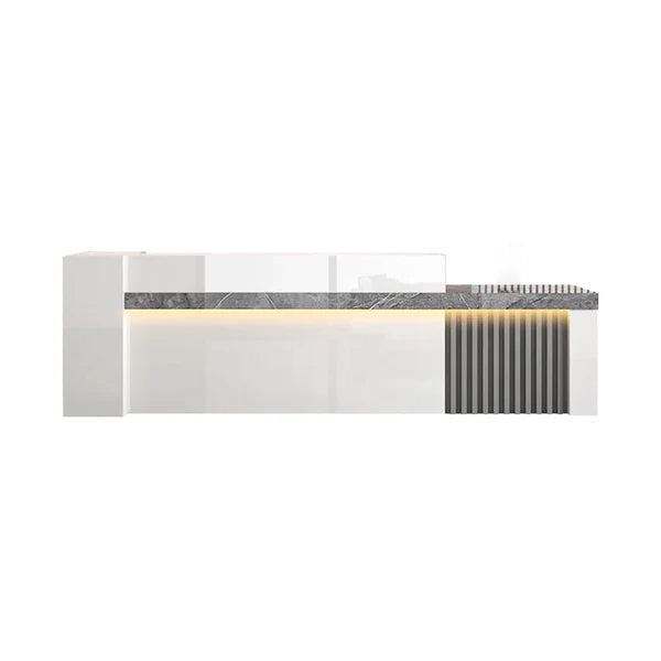 Straight Reception Counter with Marble-Look Finish and Fluted Panel