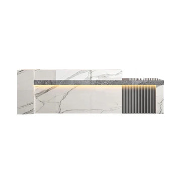 Straight Reception Counter with Marble-Look Finish and Fluted Panel
