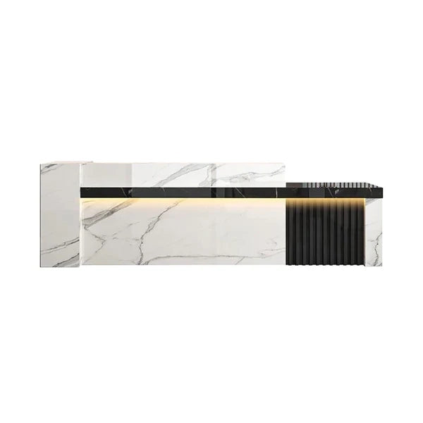 Straight Reception Counter with Marble-Look Finish and Fluted Panel
