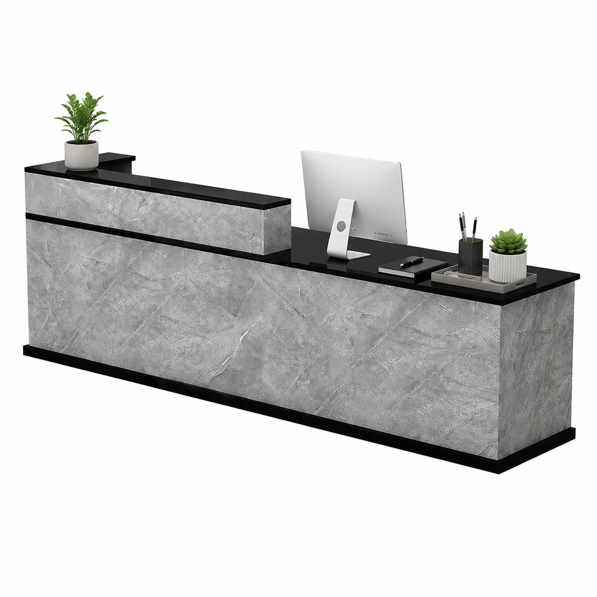 Wide Reception Desk with Raised Counter and Storage