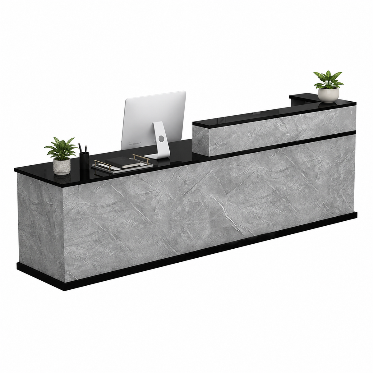 Wide Reception Desk with Raised Counter and Storage