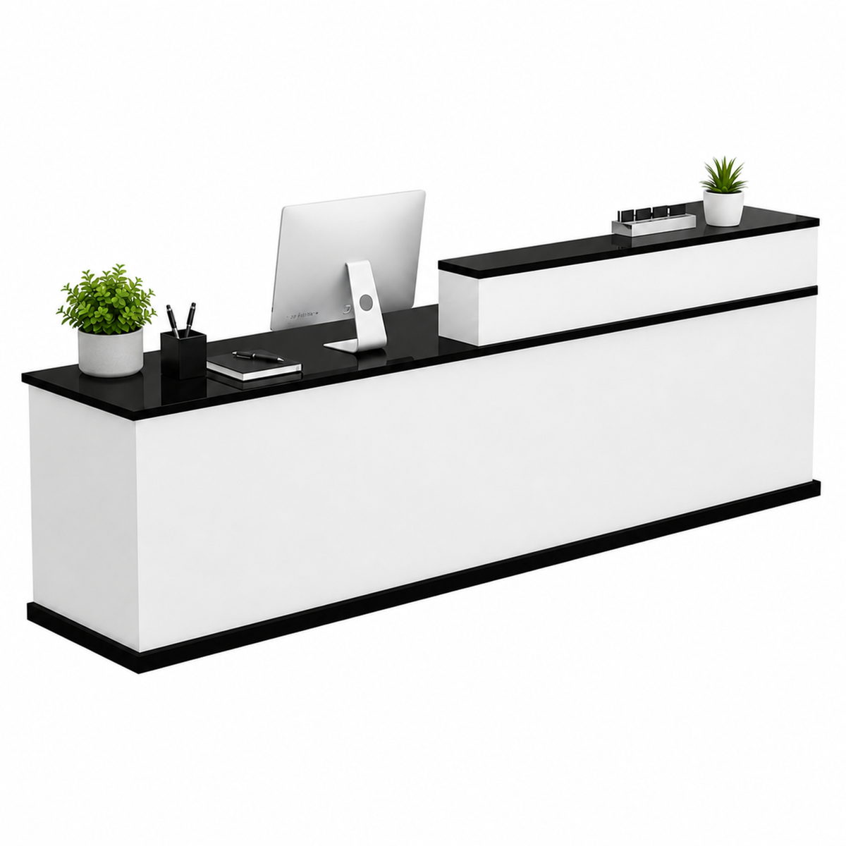 Wide Reception Desk with Raised Counter and Storage