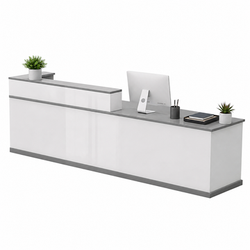 Wide Reception Desk with Raised Counter and Storage