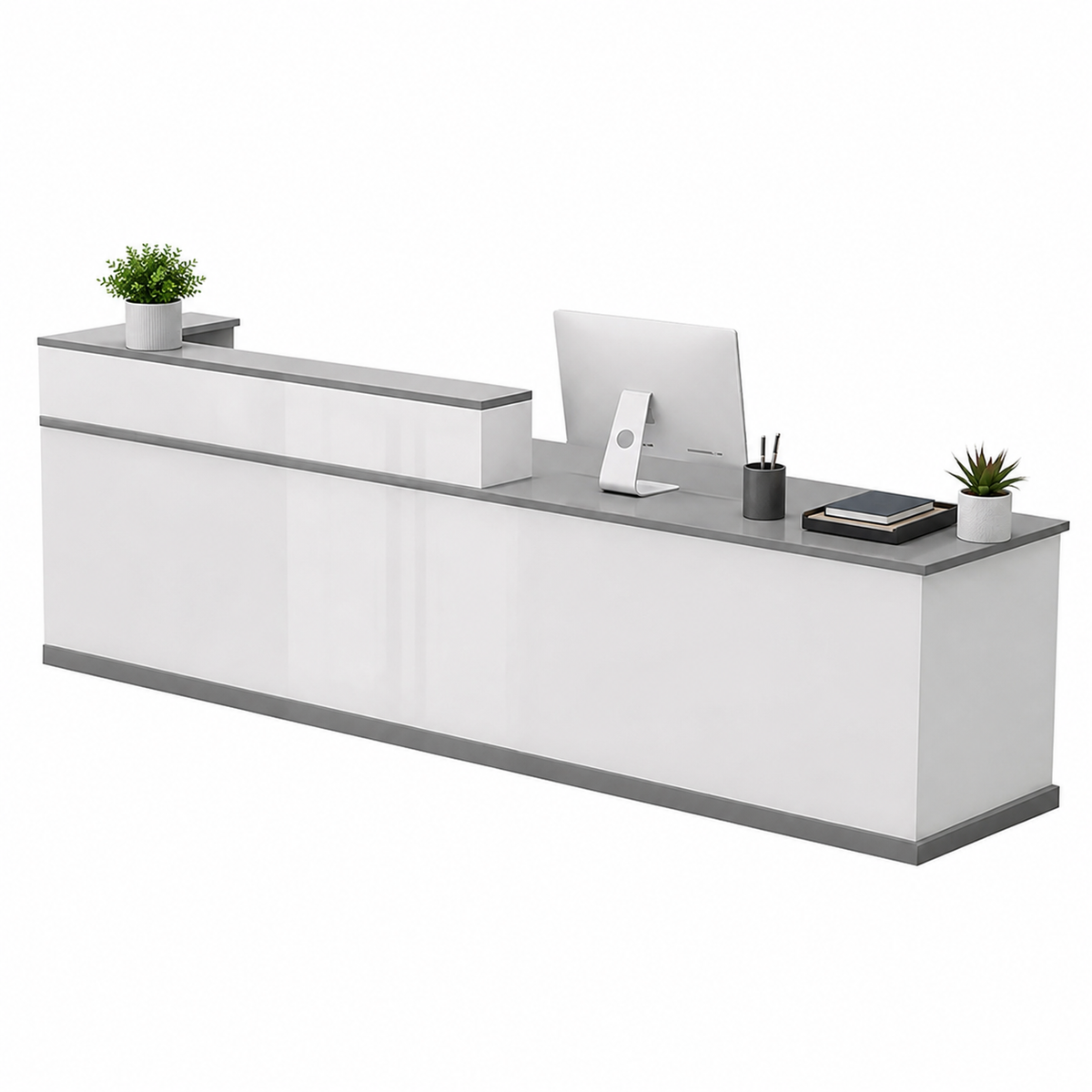 Wide Reception Desk with Raised Counter and Storage