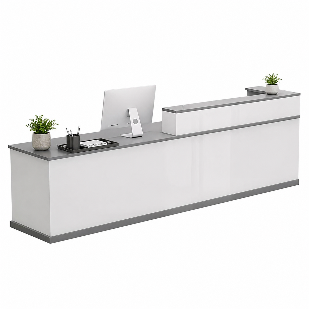 Wide Reception Desk with Raised Counter and Storage
