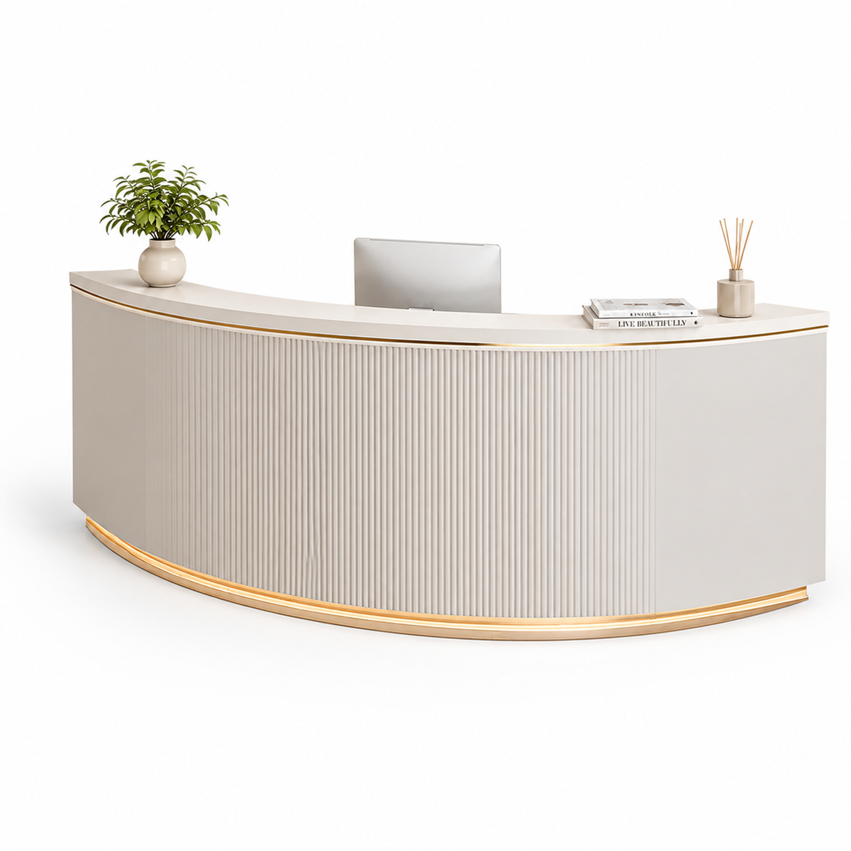 Curved Reception Counter with Fluted Front and LED Lighting