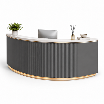 Curved Reception Counter with Fluted Front and LED Lighting