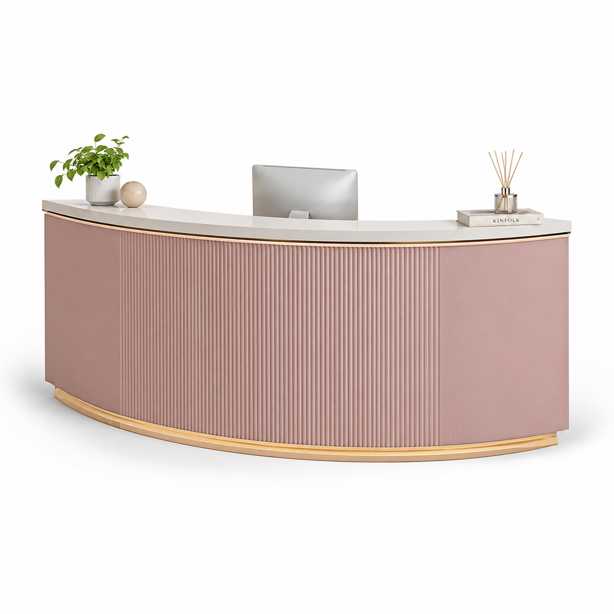 Curved Reception Counter with Fluted Front and LED Lighting