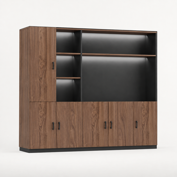 L-Shaped Executive Desk with LED Lighting and Side Cabinet