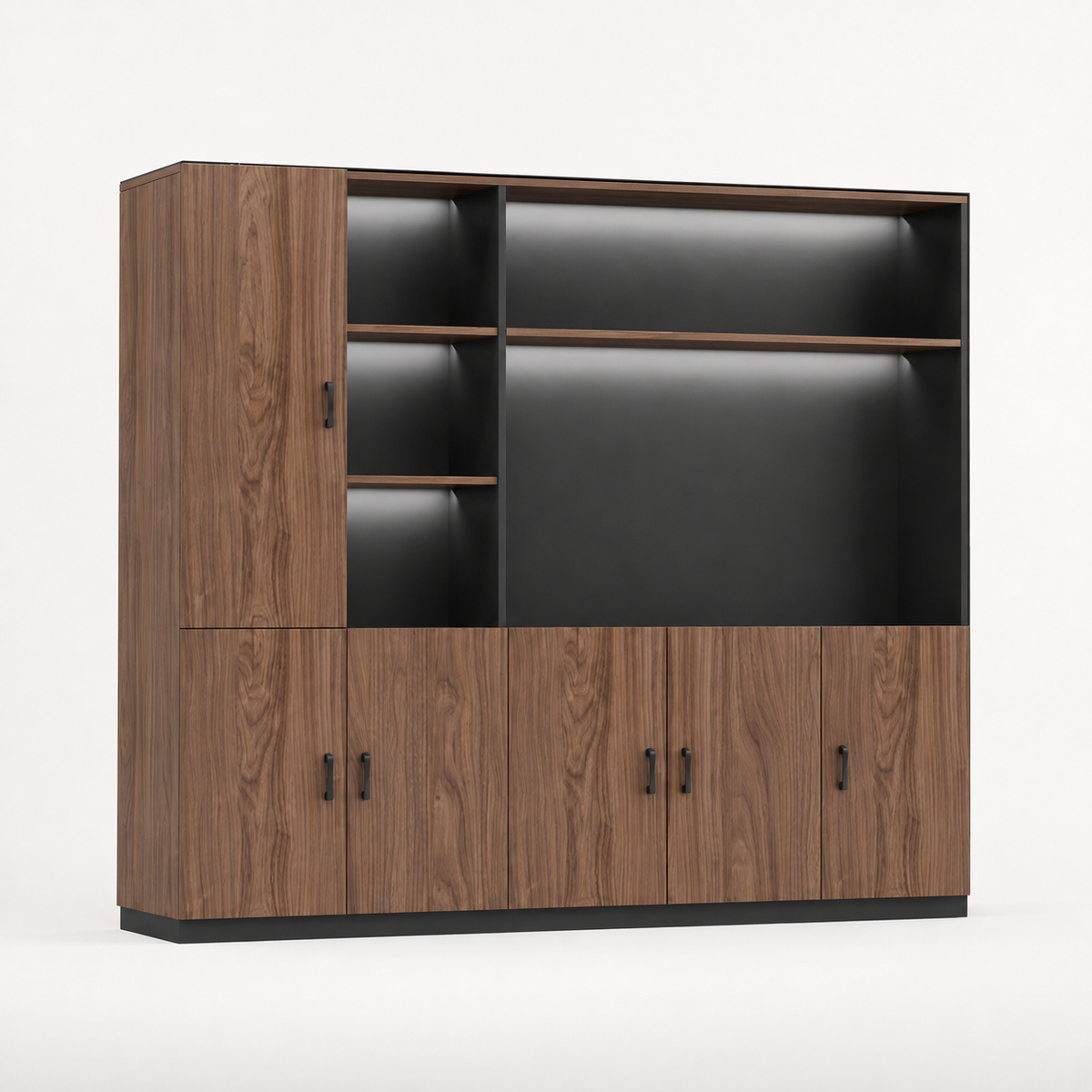 L-Shaped Executive Desk with LED Lighting and Side Cabinet