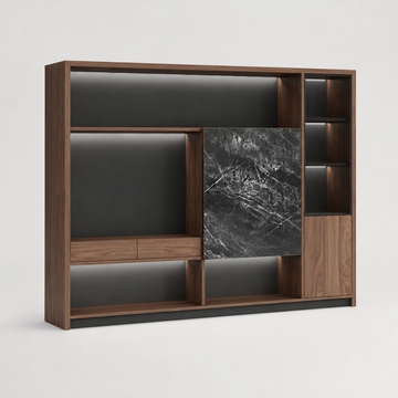 L-Shaped Executive Desk with LED Lighting and Side Cabinet