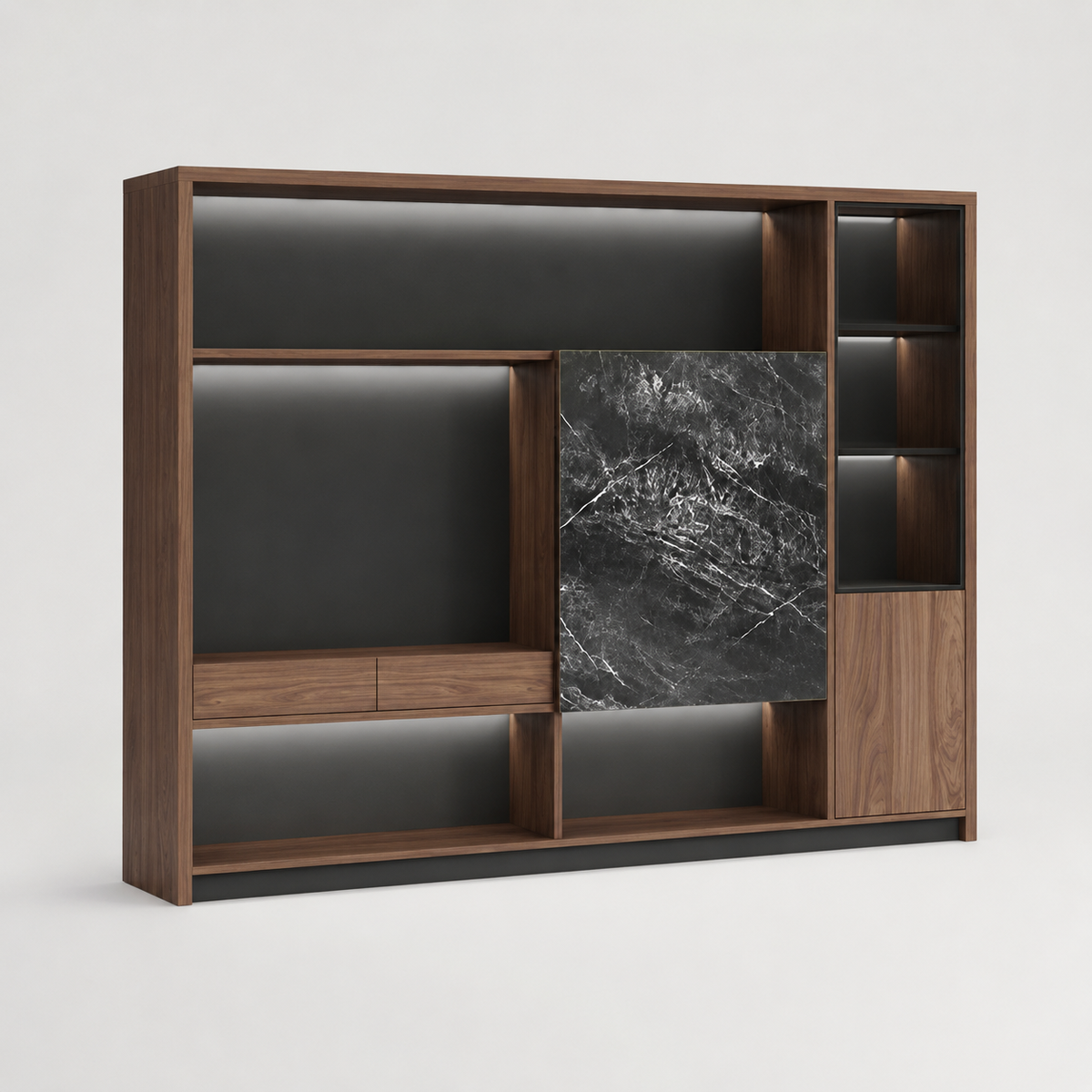 L-Shaped Executive Desk with LED Lighting and Side Cabinet