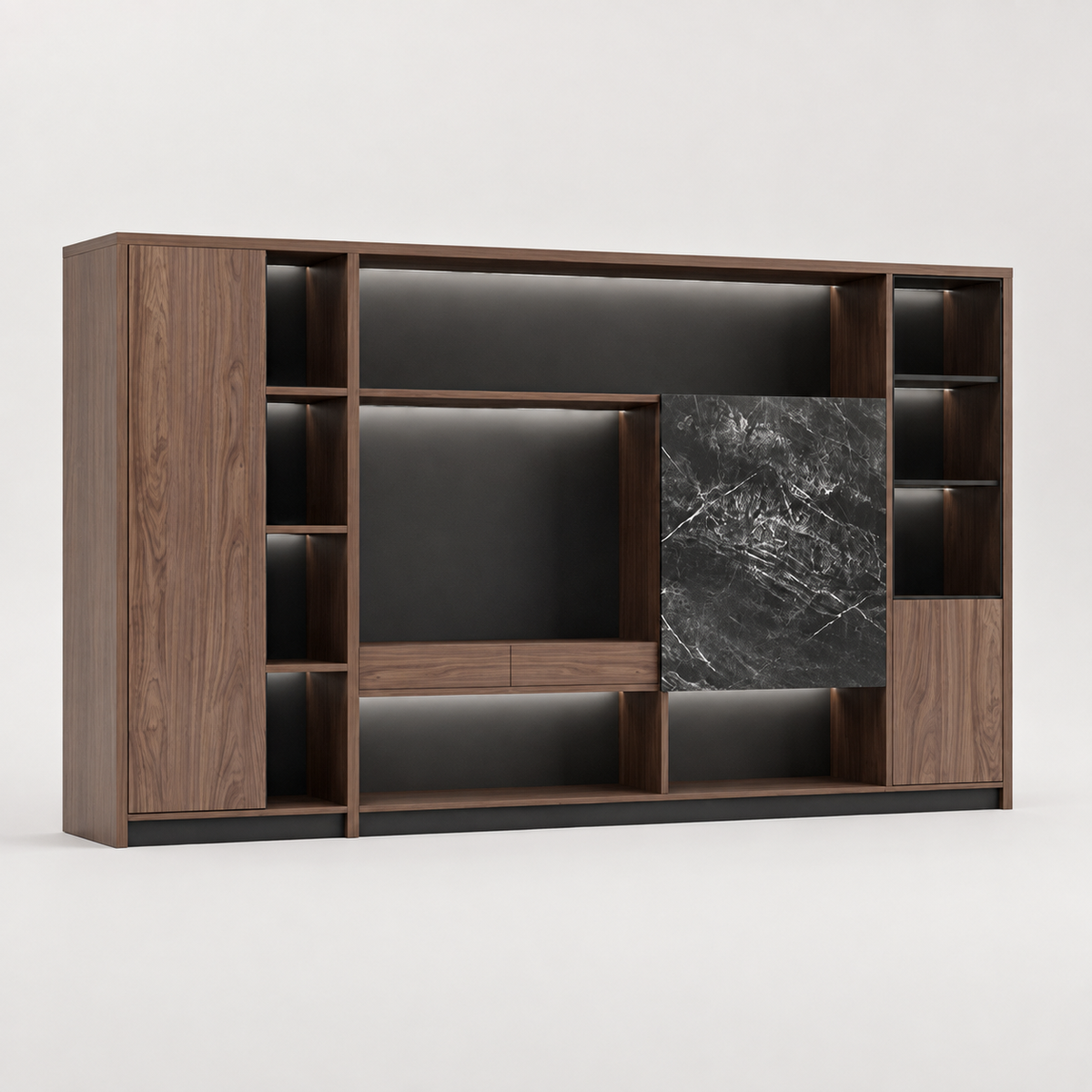 L-Shaped Executive Desk with LED Lighting and Side Cabinet