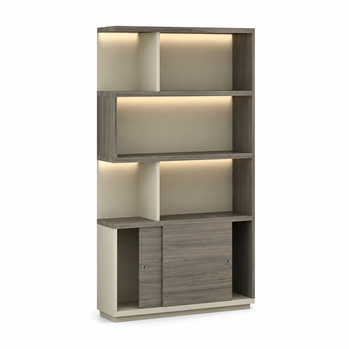 L-Shaped Executive Desk with LED Lighting and Side Cabinet