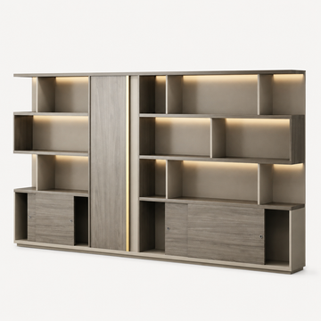 L-Shaped Executive Desk with LED Lighting and Side Cabinet
