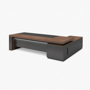 L-Shaped Executive Desk with LED Lighting and Side Cabinet
