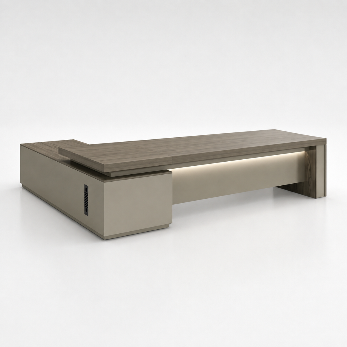 L-Shaped Executive Desk with LED Lighting and Side Cabinet