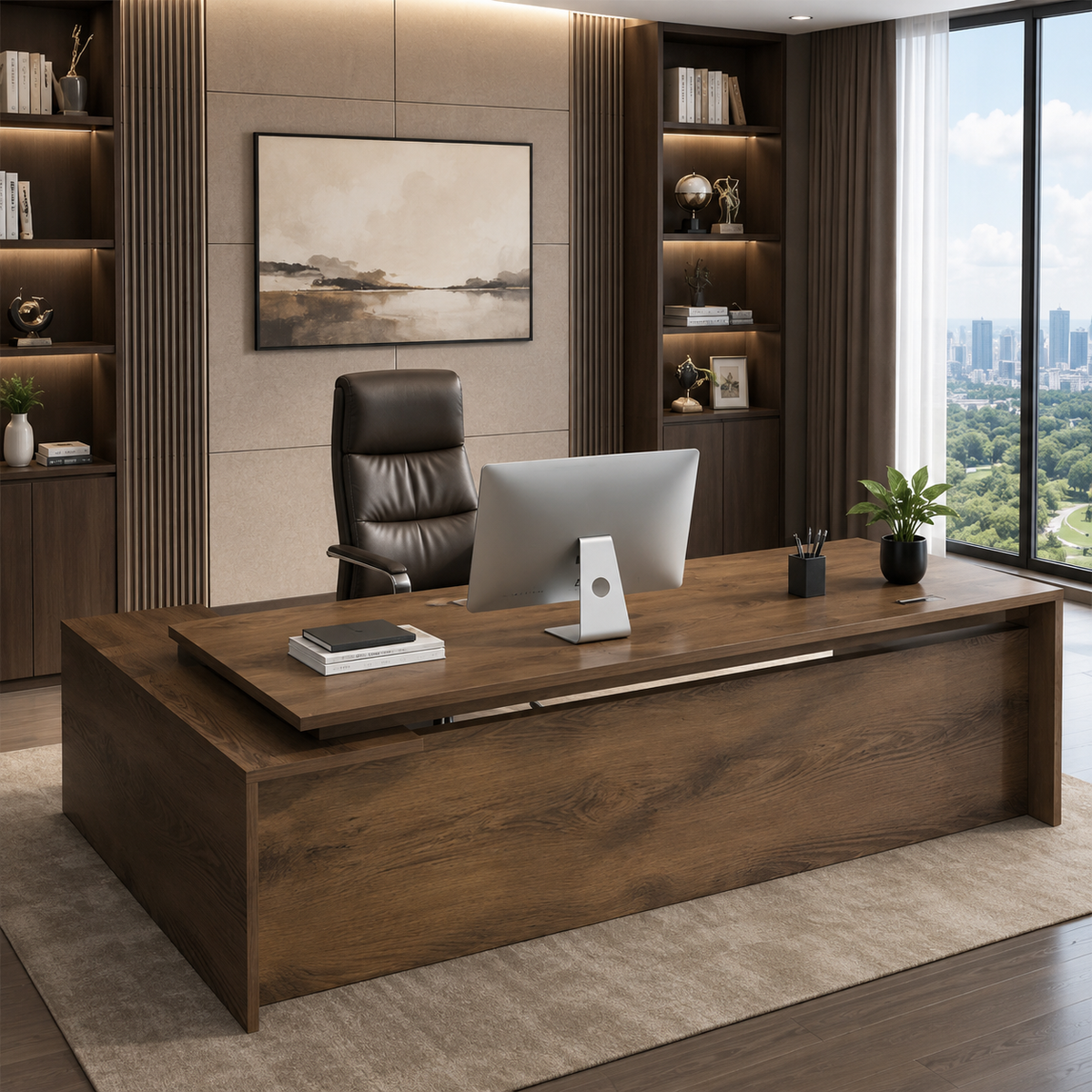 Executive Desk with Side Cabinet and Cable Management