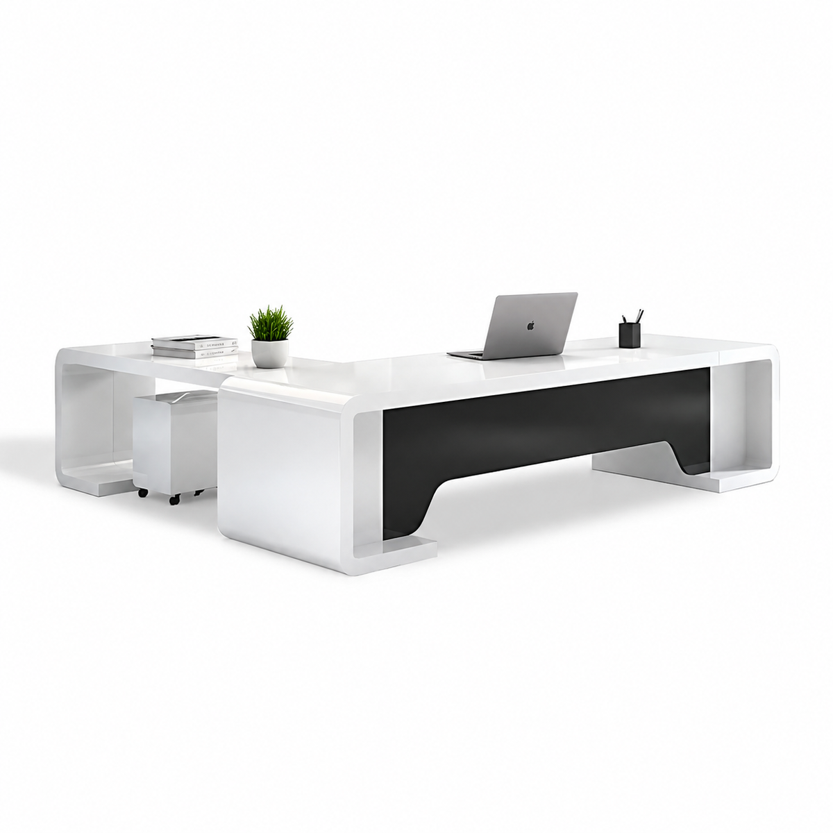 L-Shaped Executive Desk with Black Privacy Panel