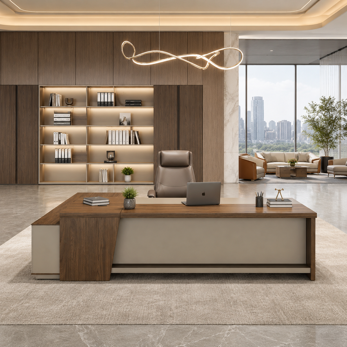 L-Shaped Executive Desk with Lockable Side Cabinet
