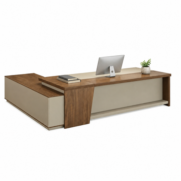 L-Shaped Executive Desk with Lockable Side Cabinet