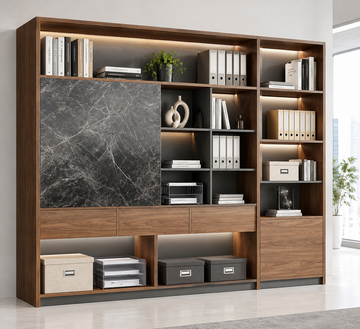L-Shaped Executive Desk with Thick Desktop and Reversible Return