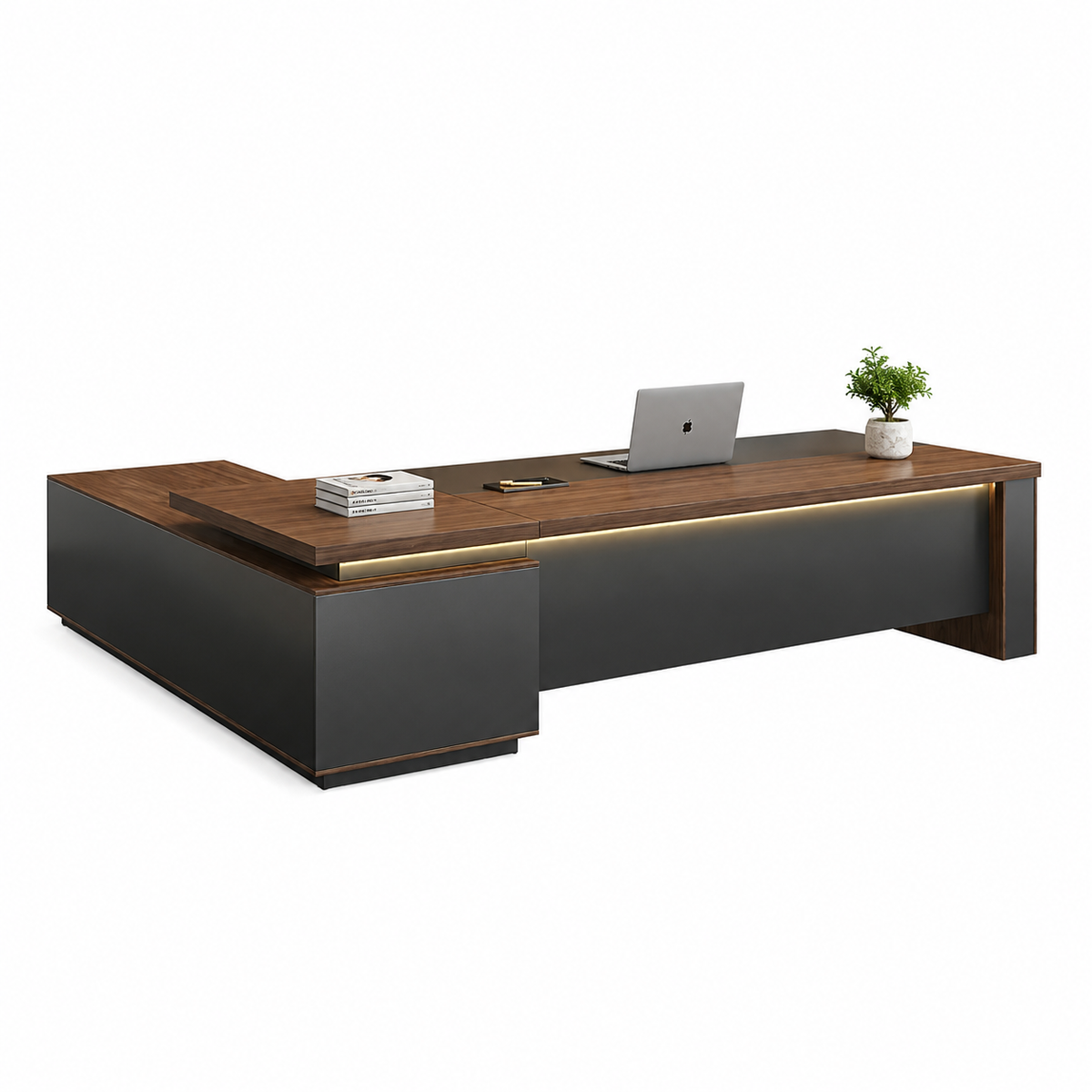 L-Shaped Executive Desk with Thick Desktop and Reversible Return