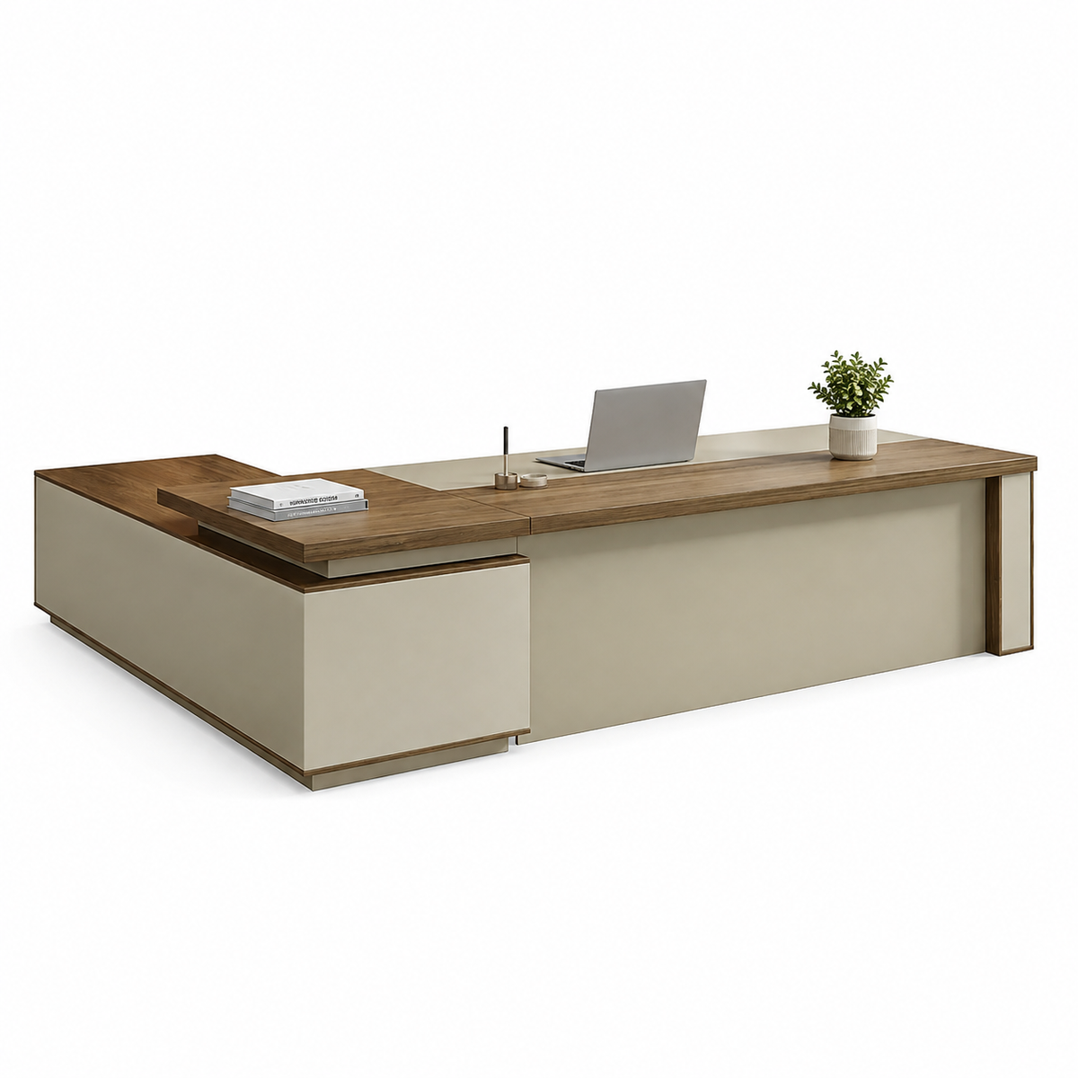 L-Shaped Executive Desk with Thick Desktop and Reversible Return