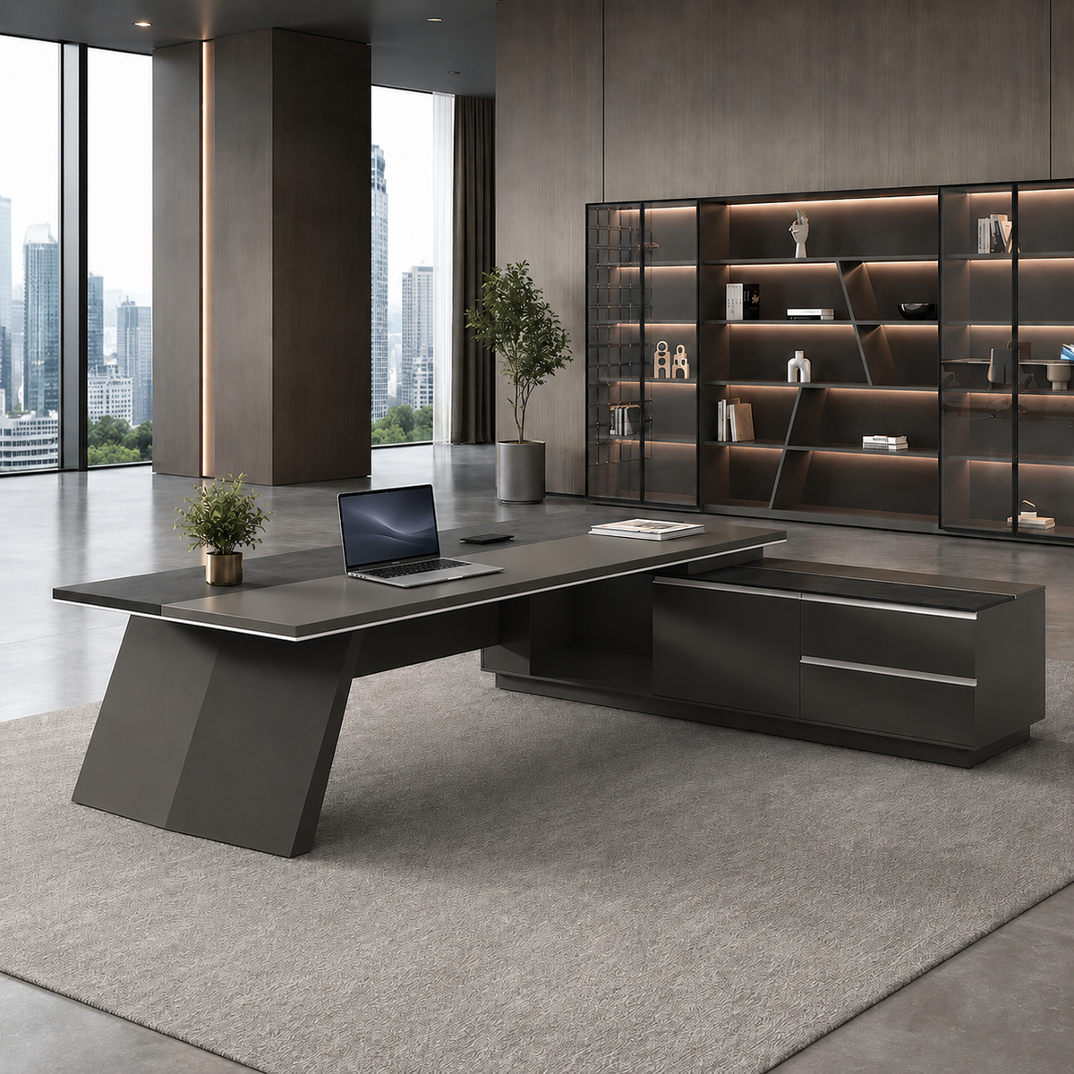 L-Shaped Executive Desk with Side Storage
