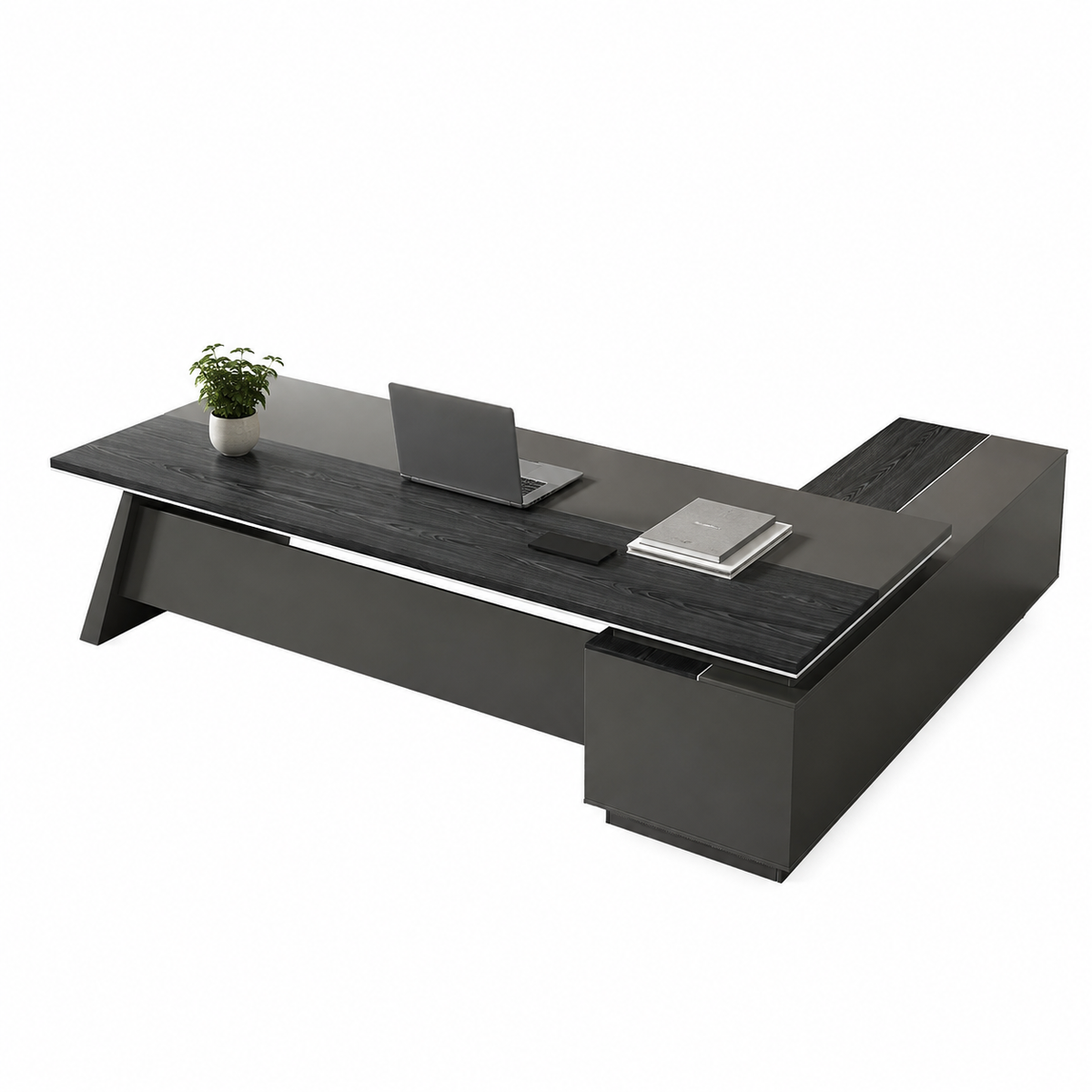 L-Shaped Executive Desk with Side Storage
