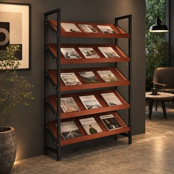 Freestanding Magazine Display Rack with Tiered Shelves